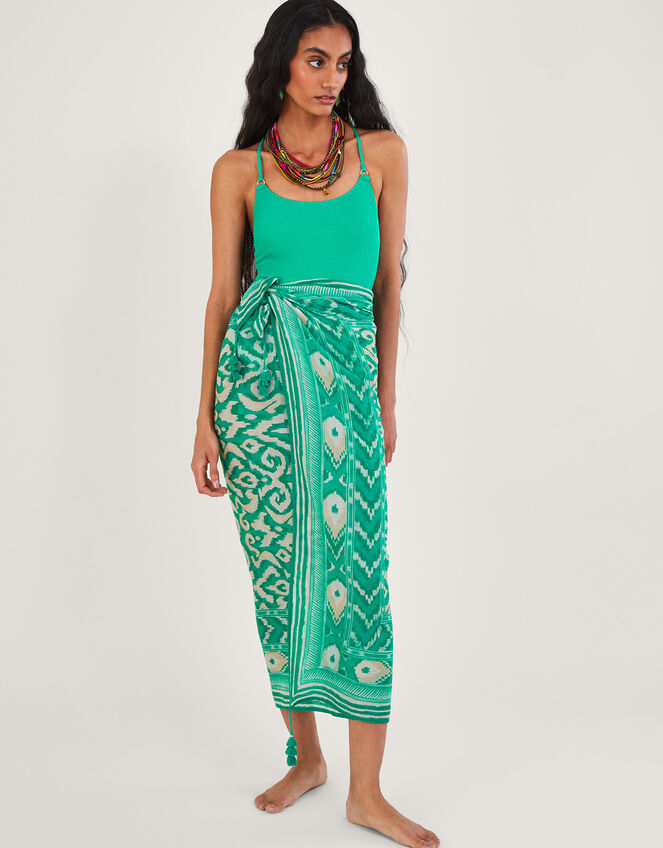 Ikat Print Sarong, Green (GREEN), large