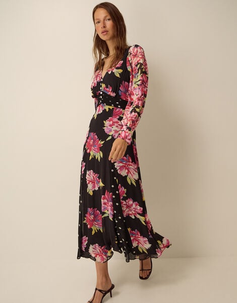 Kiri Floral Print Maxi Dress, Black (BLACK), large