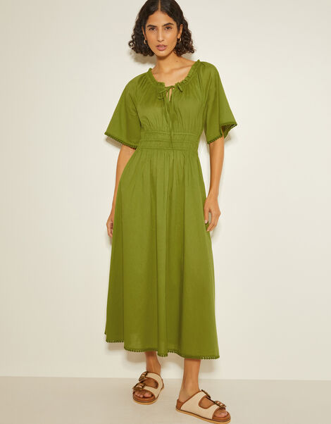 Nora Short Sleeve Cotton Midi Dress, Green (GREEN), large