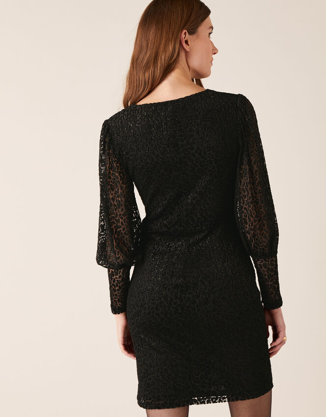 Abigail Shimmer Animal Devore Dress, Black (BLACK), large