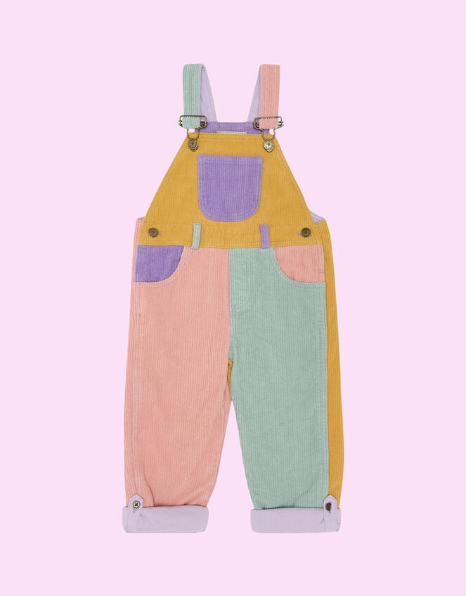 Dotty Dungarees Corduroy Patchwork Dungarees, PASTEL MULTI, large