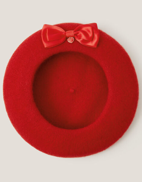 Bow Charm Wool Beret, Red (RED), large