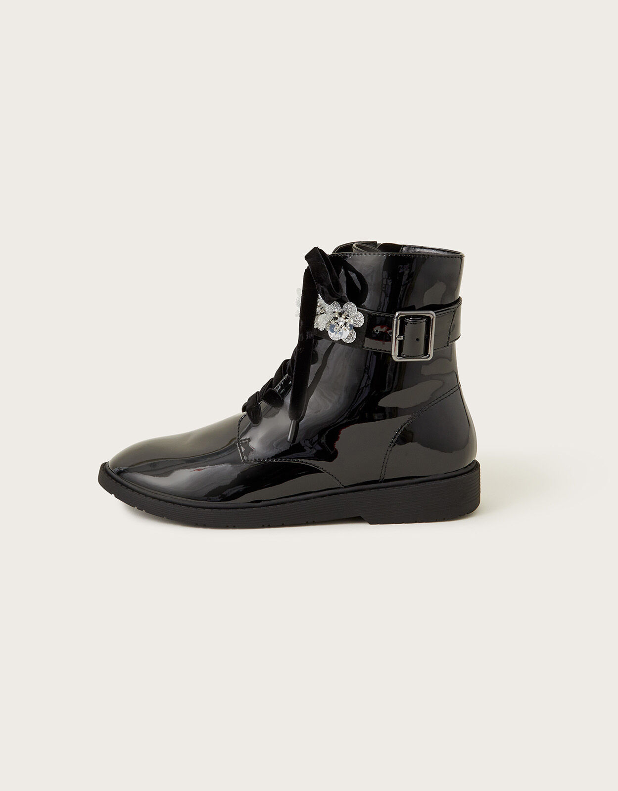 Flo Patent Sequin Biker Boots Black Shoes Monsoon US