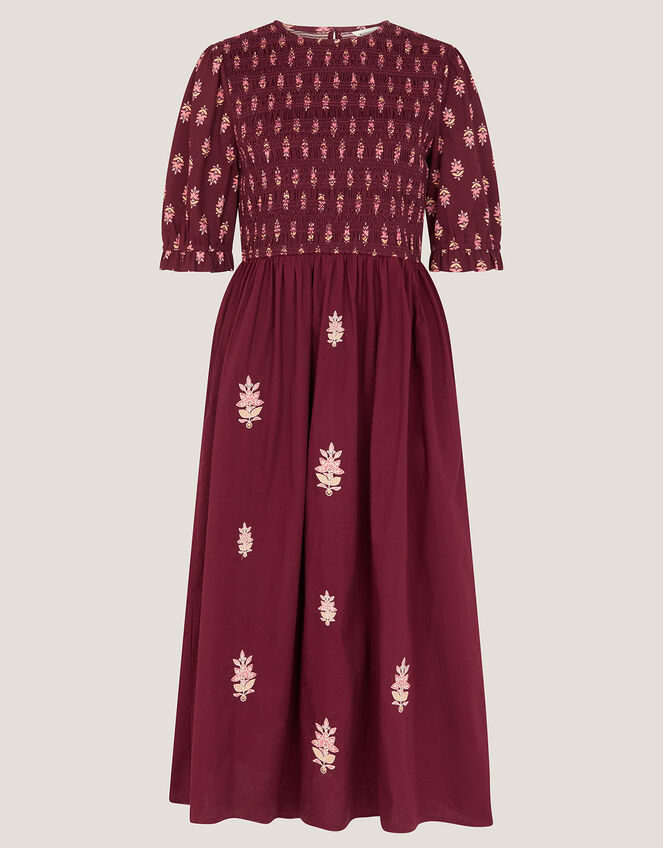 Laurie Floral Smocked Midi Dress, Red (BERRY), large