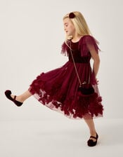 Eden Velvet Rose Appliqué Party Dress, Red (BURGUNDY), large