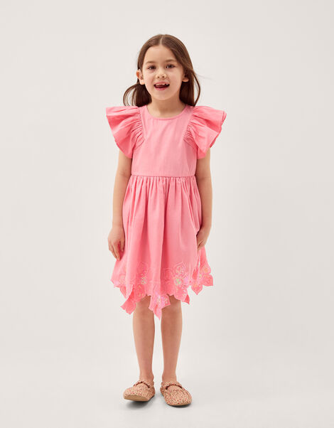 Flutter Sleeve Sequin Floral Dress, Pink (PINK), large