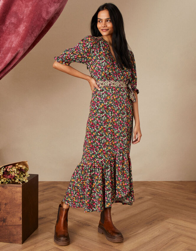 Contrast Wrap Print Jersey Dress , Multi (MULTI), large