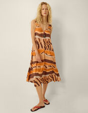Nadia Sleeveless Animal Print Midi Dress, Brown (BROWN), large