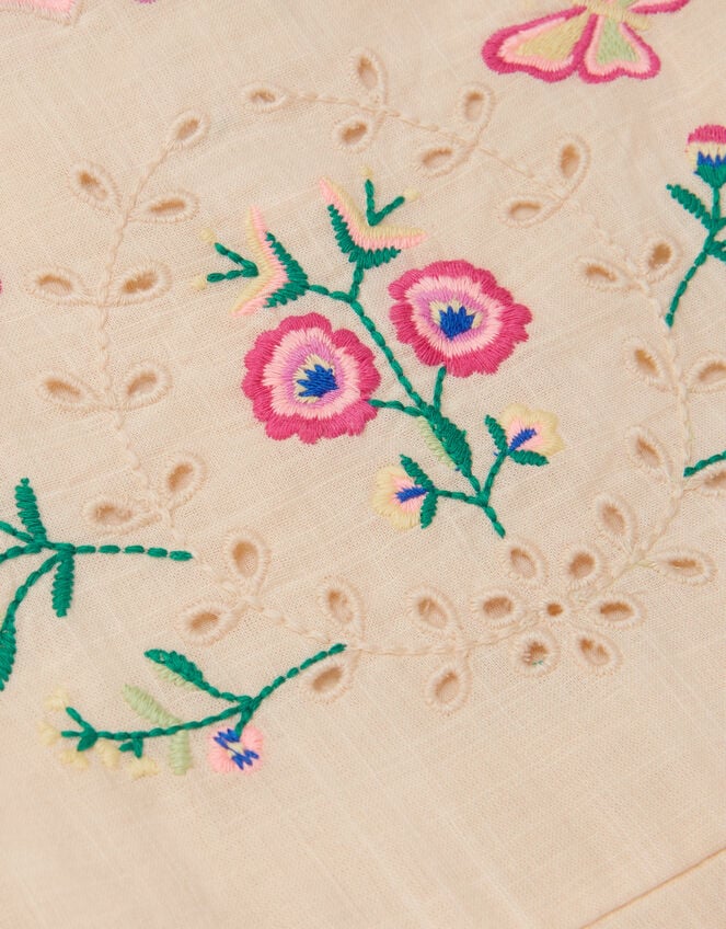 Butterfly Embroidered Hanky Hem Dress, Ivory (IVORY), large