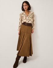 Macy Suedette A-Line Midi Skirt, DARK BROWN, large