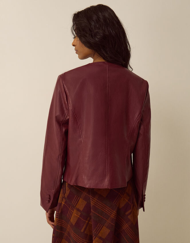 Penelope Scallop Faux Leather Jacket, Red (BERRY), large