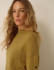 Bree Button Knit Sweater, Green (CHARTREUSE), large