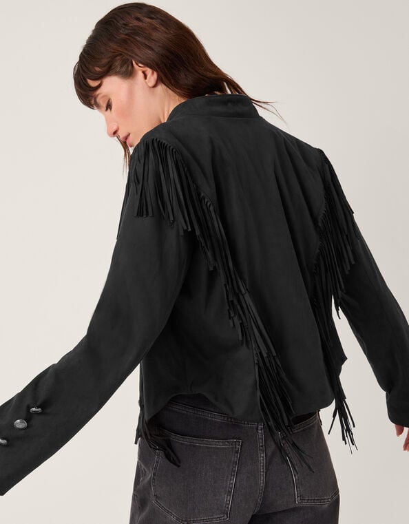 Salome Fringe Suedette Jacket, Black (BLACK), large