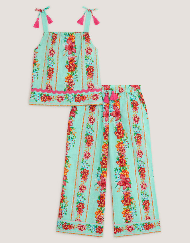 Vintage Floral Tank Top & Trousers Set, Blue (AQUA), large