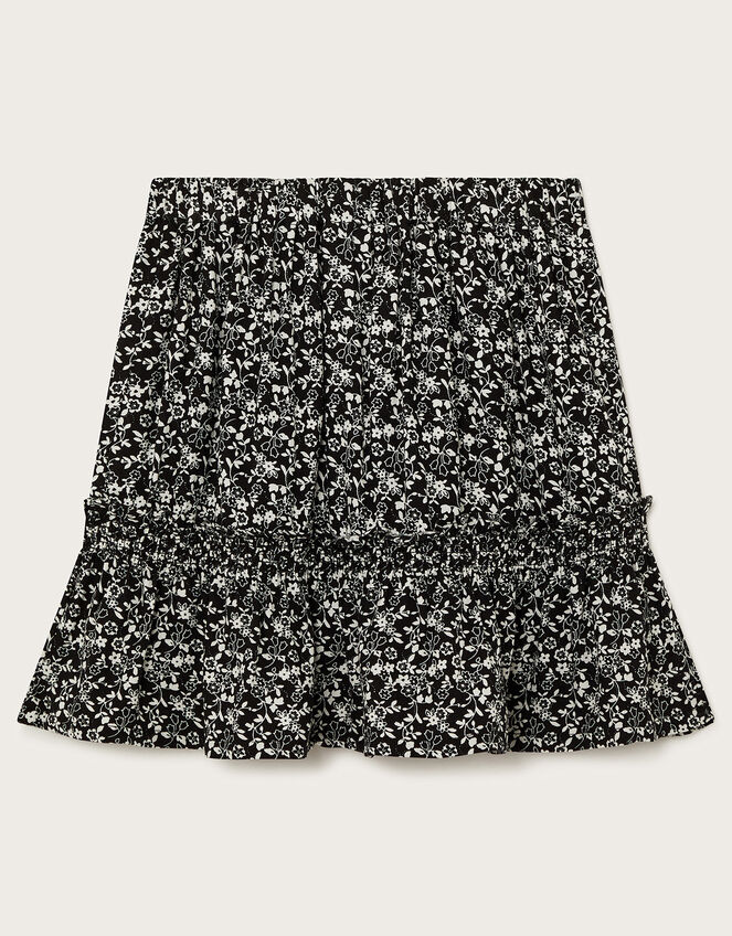 Floral Print Tiered Skirt , Black (BLACK), large