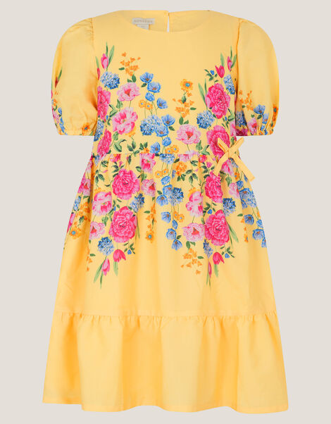 Floral Puff Sleeve Dress, Yellow (YELLOW), large