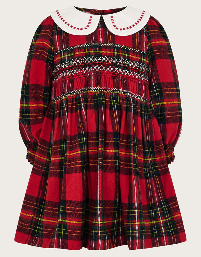 Baby Long Sleeve Tartan Dress, Red (RED), large