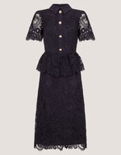 Alice Lace Peplum Midi Dress, Blue (NAVY), large
