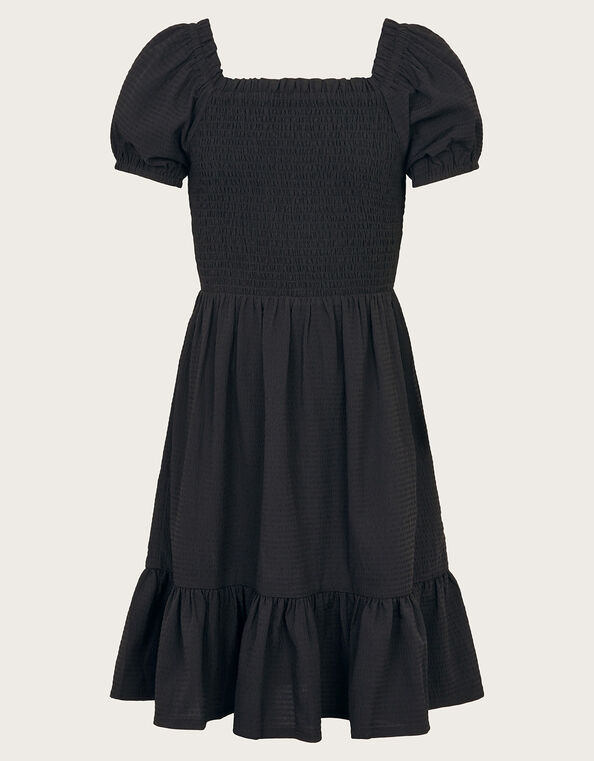 Seersucker Dress, Black (BLACK), large