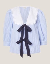 Xenia Tie Front Stripe Blouse, Blue (BLUE), large