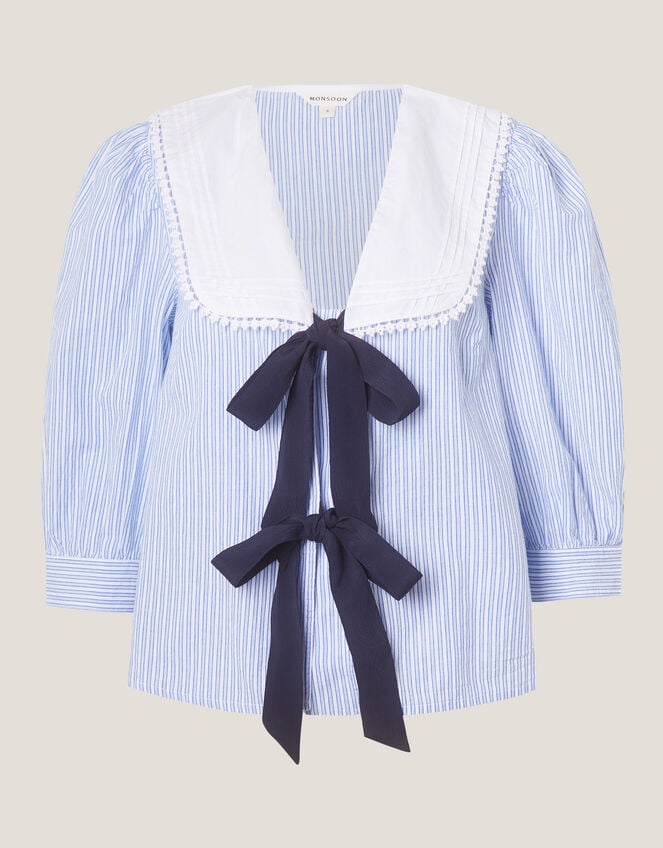 Xenia Tie Front Stripe Blouse, Blue (BLUE), large