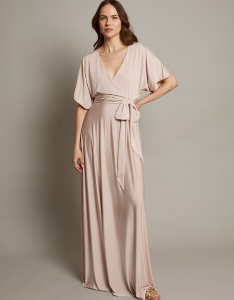 Jillian Drape Tie Waist Bridesmaid Dress, Pink (PINK), large
