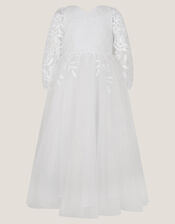 Sienna Floral Embroidered Long Sleeve Dress, White (WHITE), large