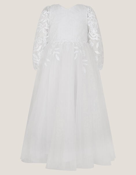 Sienna Floral Embroidered Long Sleeve Dress, White (WHITE), large