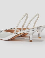 Frida Metallic Slingback Kitten Heels, Silver (SILVER), large
