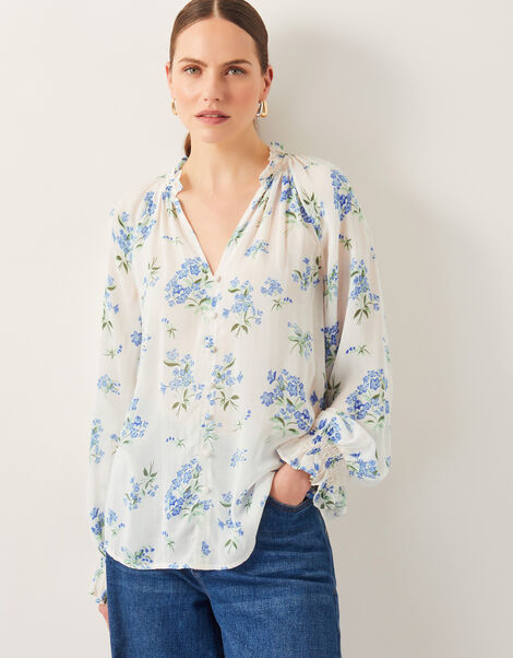 Sarah Sheer Floral Blouse, Ivory (IVORY), large
