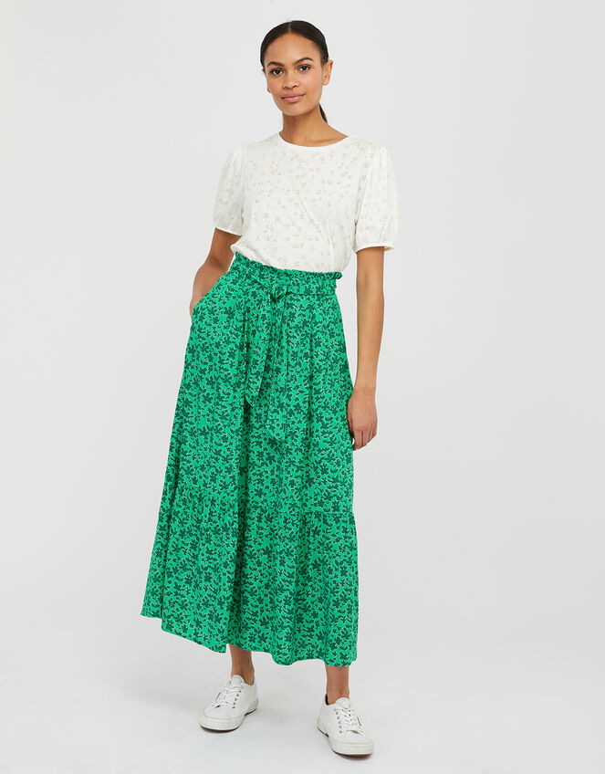 Manilla Floral Print Skirt in LENZING™ ECOVERO™, Green (GREEN), large