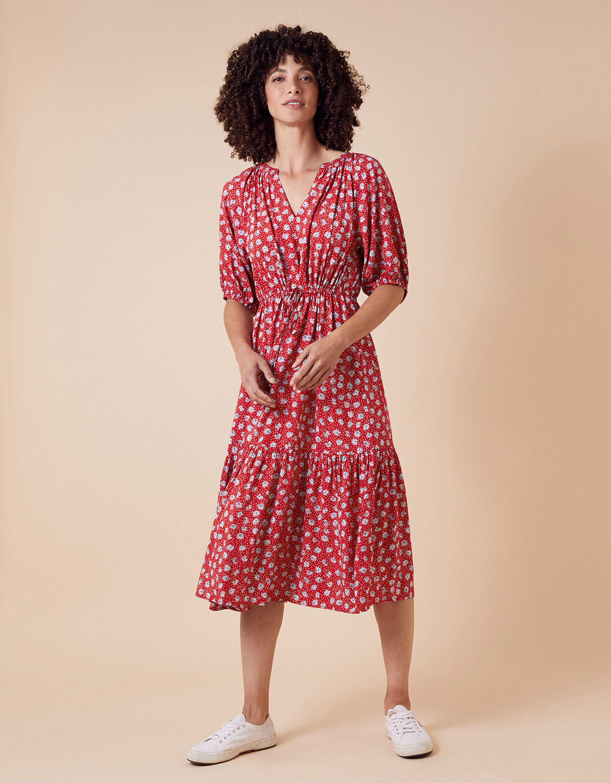 Daisy Print Midi Dress in LENZING ECOVERO Red