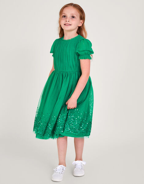 Shirley Sequin Shirred Dress, Green (GREEN), large