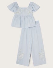 Asha Embroidered Top and Trousers Set, Blue (BLUE), large