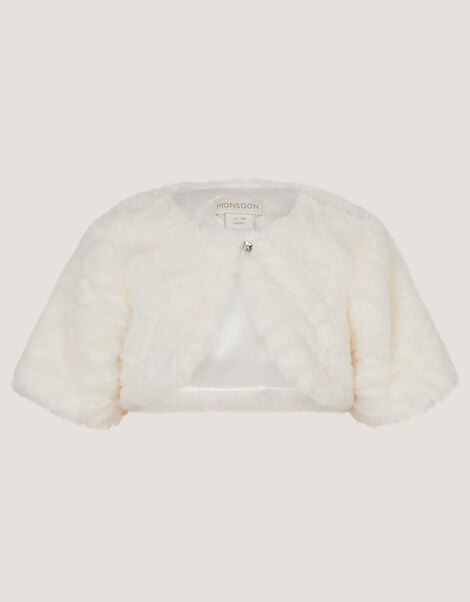 Baby Rose Faux Fur Cardigan, Ivory (IVORY), large