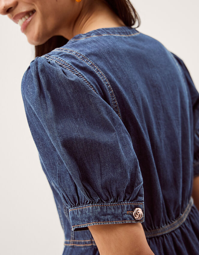 Eliza Puff Sleeve Denim Midi Dress, Blue (MID AUTHENTIC BLUE), large