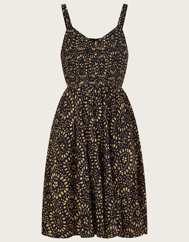 Batik Print Knee Length Sundress, Black (BLACK), large