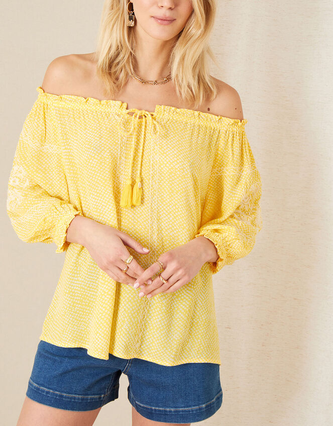 Anastasija Printed Off-Shoulder Top, Yellow (YELLOW), large