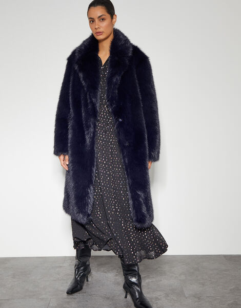 Camille Faux Fur Coat, Blue (MIDNIGHT), large