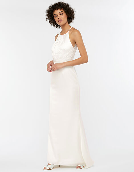 Anne Lace Back Satin Maxi Wedding Dress, Ivory (IVORY), large