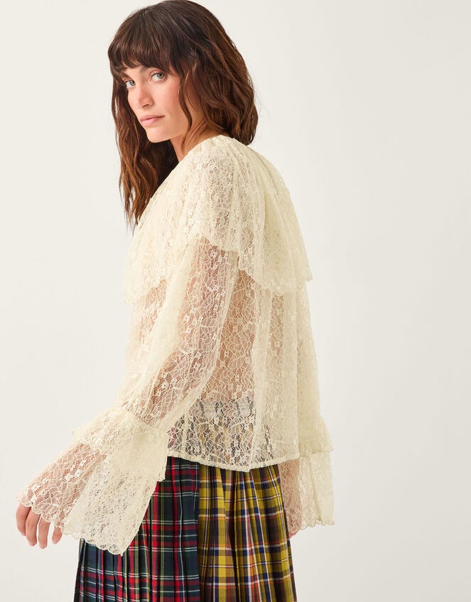 Monsoon x Sarah Corbett-Winder Oversized Collar Lace Blouse, Cream (CREAM), large
