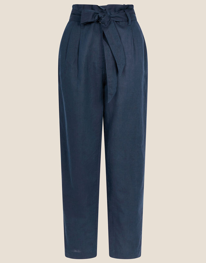 Linen Paper Bag Waist Trousers, Blue (NAVY), large