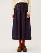 Lucy Button Denim Midi Skirt, Blue (INDIGO), large