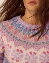 Frey Fair Isle Jumper, Purple (LILAC), large
