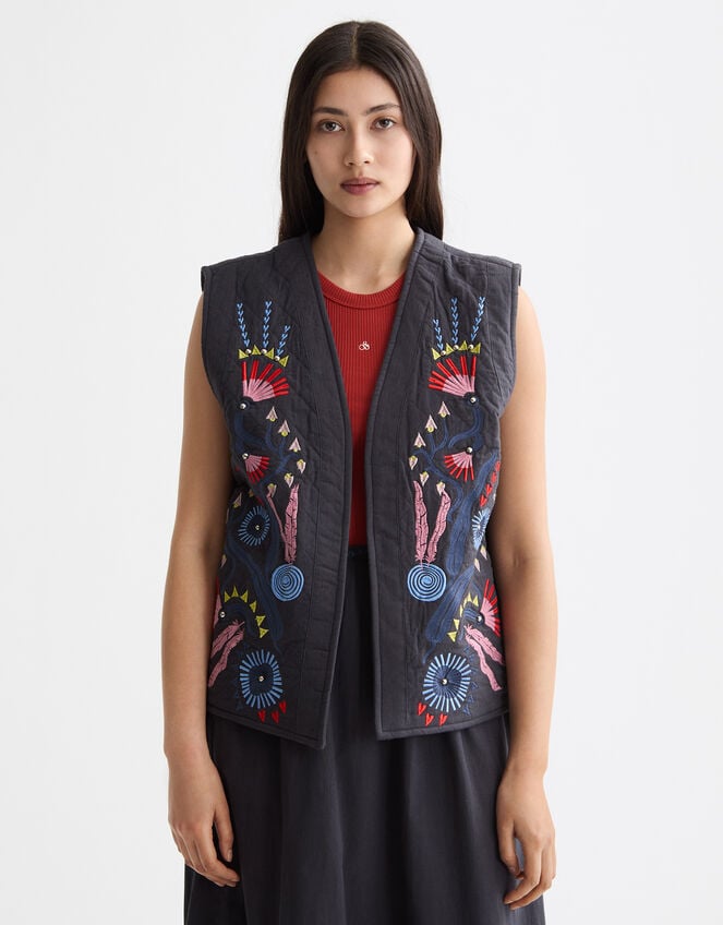 Scotch & Soda Embroidered Waistcoat, Grey (CHARCOAL), large