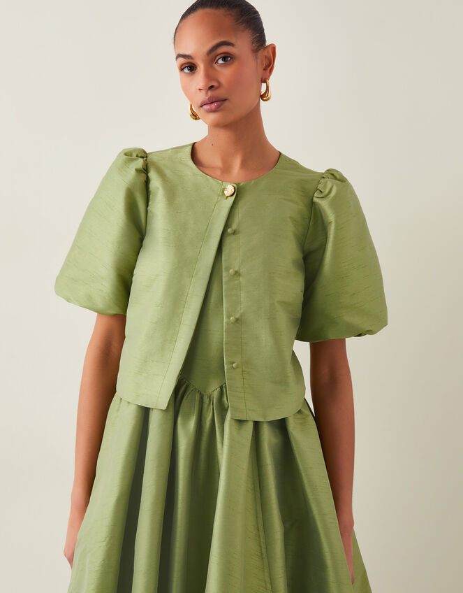 Mya Puff-Sleeve Jacket, Green (KHAKI), large