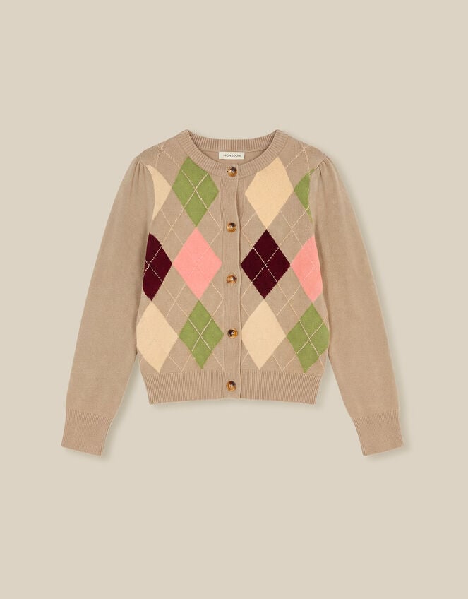 Alba Argyle Cardigan, Mink (MINK), large