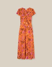 Leila Floral Print Midi Dress, Orange (ORANGE), large