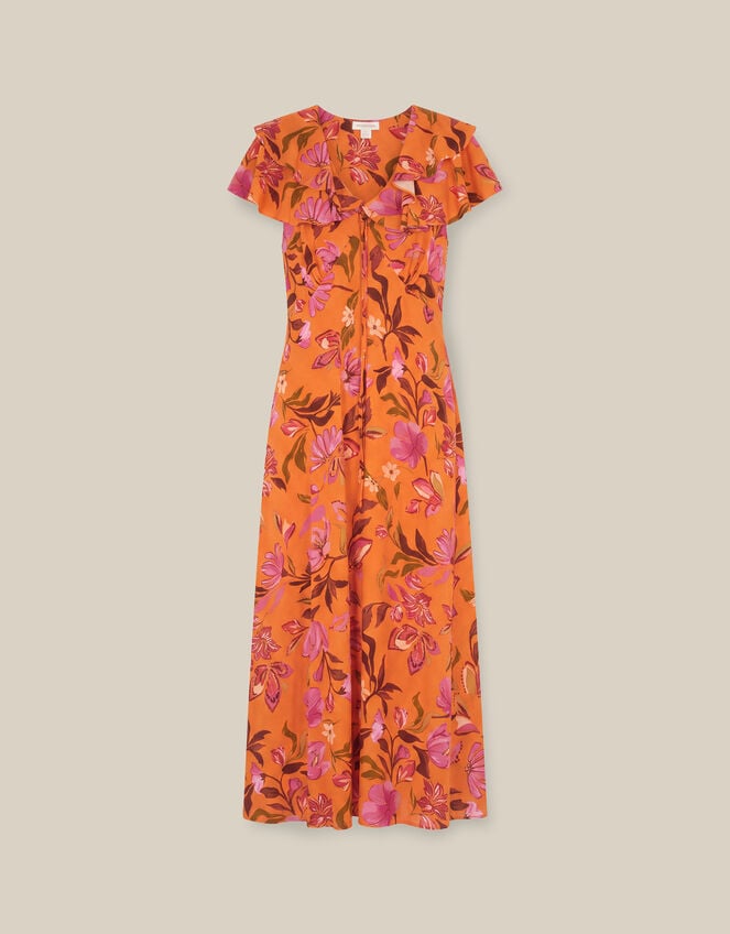 Leila Floral Print Midi Dress, Orange (ORANGE), large