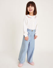 Wide Leg Chambray Pants, Blue (BLUE), large